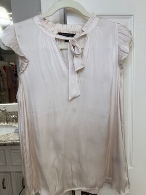 Banana Republic Pale Blush Ruffle Tie-Neck Silk Top